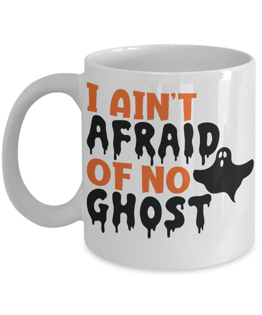 AFRAID HALLOWEEN GIFT IDEA WHITE COFFEE MUG GLITTER COFFEE CUP 11/15 OZ FOR MAN WOMAN