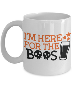 HERE BOOS HALLOWEEN GIFT IDEA WHITE COFFEE MUG GLITTER COFFEE CUP 11/15 OZ FOR MAN WOMAN